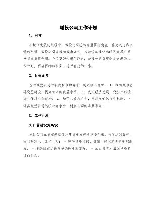 城投公司工作计划