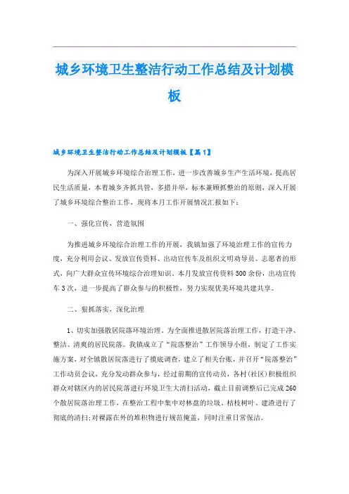 城乡环境卫生整洁行动工作总结及计划模板