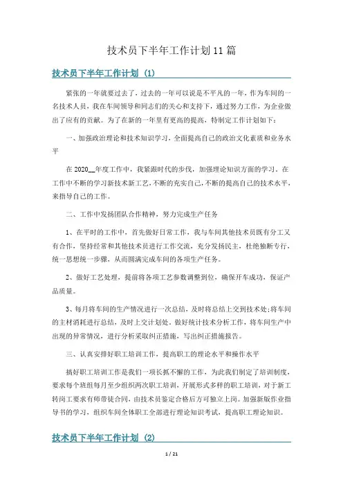 技术员下半年工作计划11篇
