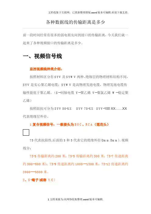 各种数据线的传输距离
