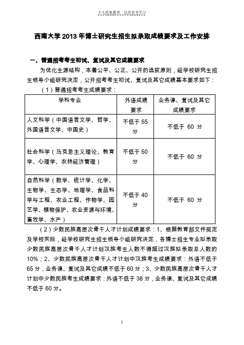 西南大学2013年博士研究生分数线