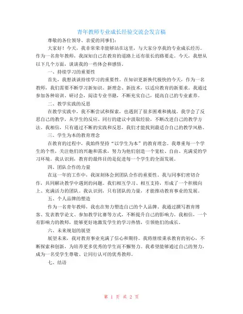 青年教师专业成长经验交流会发言稿
