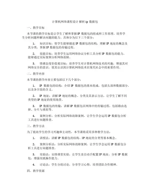 计算机网络课程设计解析ip数据包