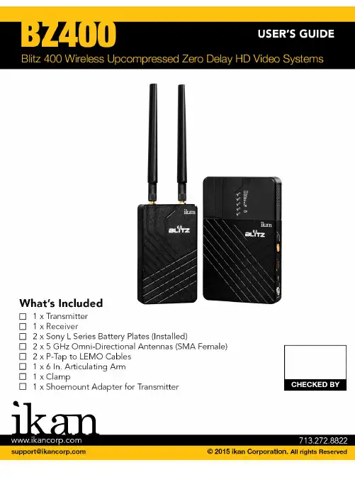 Ikan Blitz 400 HD 无线视频系统用户手册说明书