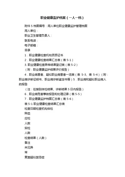 职业健康监护档案（一人一档）