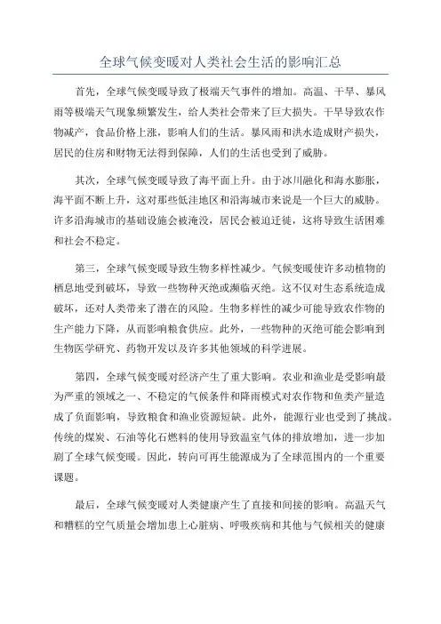 全球气候变暖对人类社会生活的影响汇总