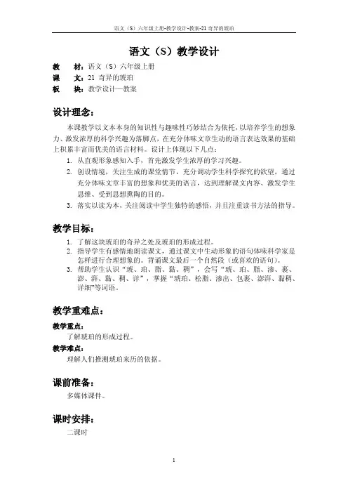 21 奇异的琥珀_教案