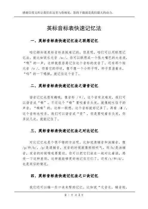 英标音标表快速记忆法