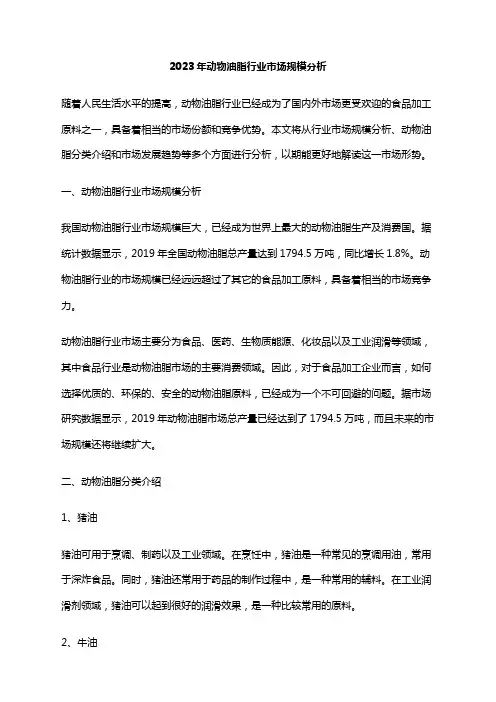 2023年动物油脂行业市场规模分析