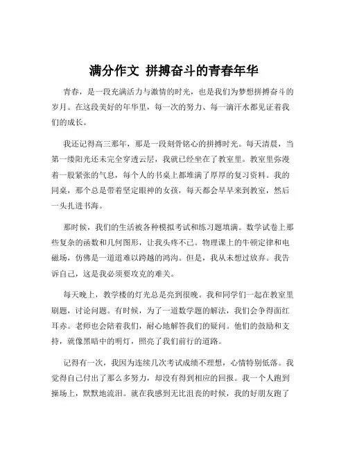 满分作文  拼搏奋斗的青春年华