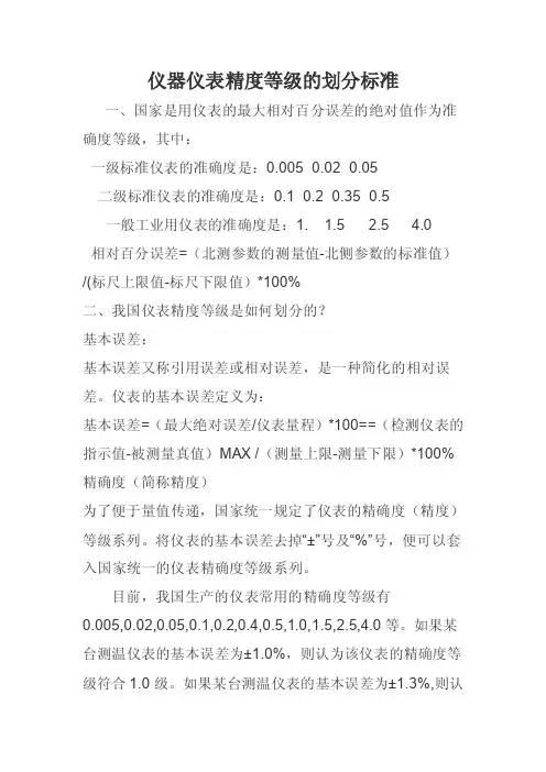 仪器仪表精度等级的划分标准