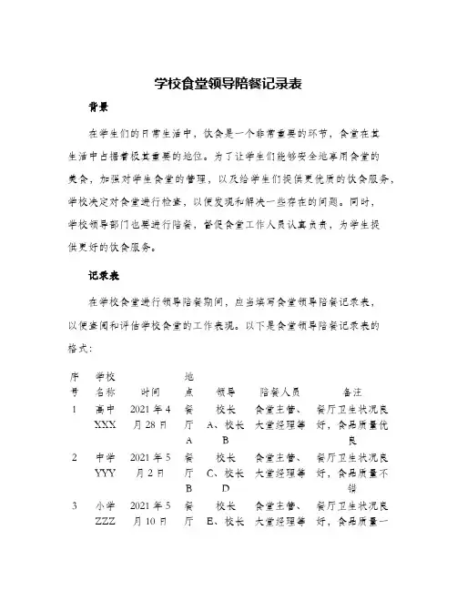学校食堂领导陪餐记录表