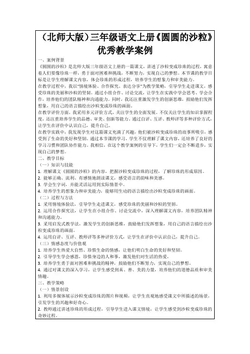(北师大版)三年级语文上册《圆圆的沙粒》优秀教学案例