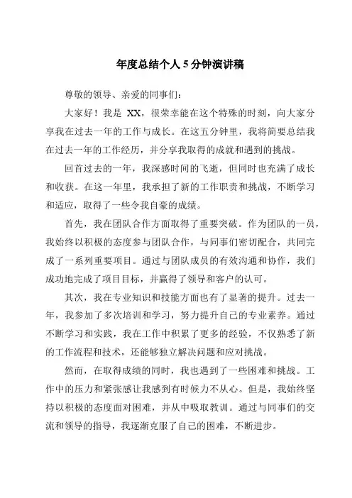 年度总结个人5分钟演讲稿