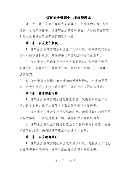 煤矿安全管理十二条红线范本