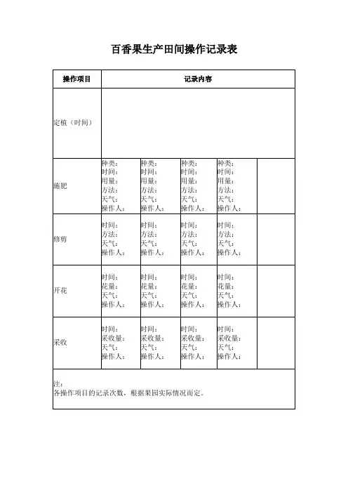 百香果生产田间操作记录表