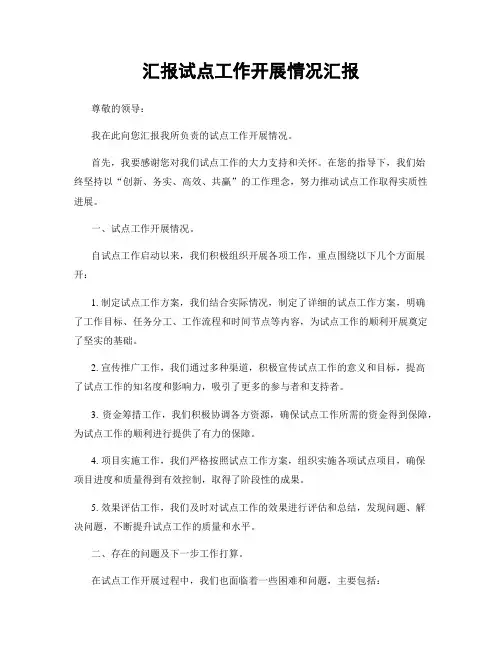 汇报试点工作开展情况汇报
