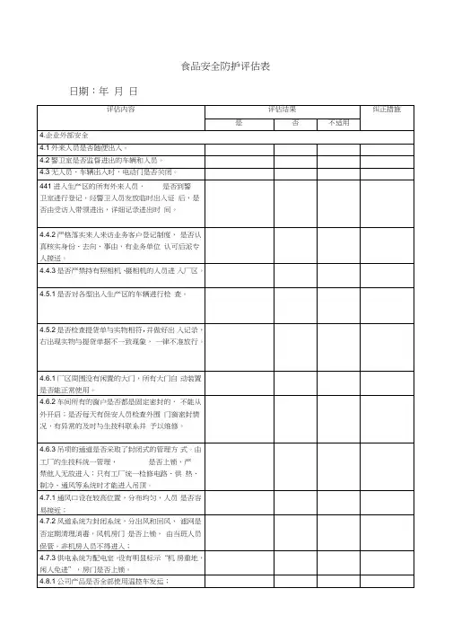 食品安全防护评估表