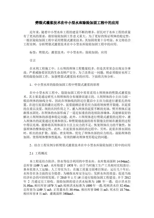 劈裂式灌浆技术在中小型水库除险加固工程中的应用