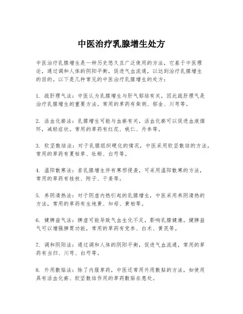 中医治疗乳腺增生处方
