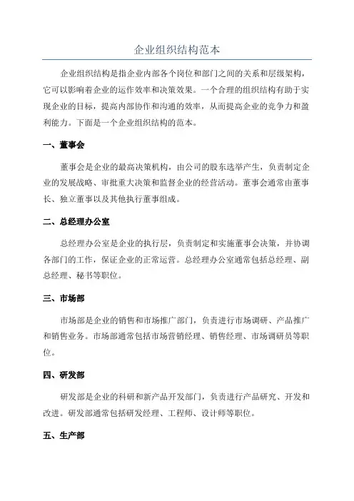 企业组织结构范本