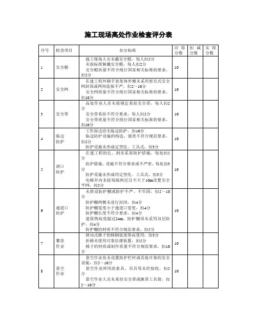 施工现场高处作业检查评分表