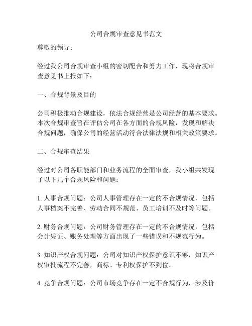公司合规审查意见书范文