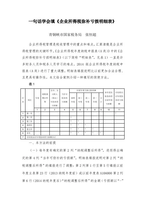 一句话学会填《弥补亏损明细表》