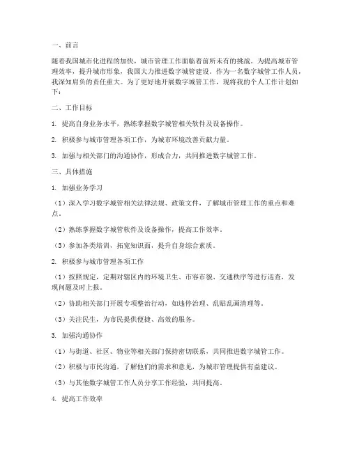 数字城管个人工作计划