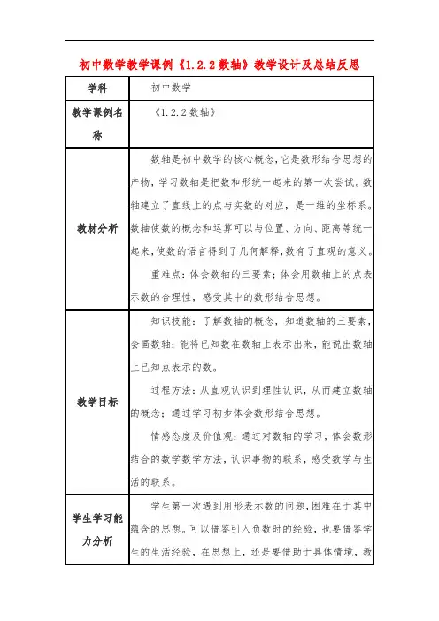 初中数学教学课例《数轴》课程思政核心素养教学设计及总结反思