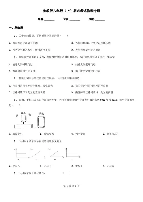 鲁教版八年级(上)期末考试物理考题