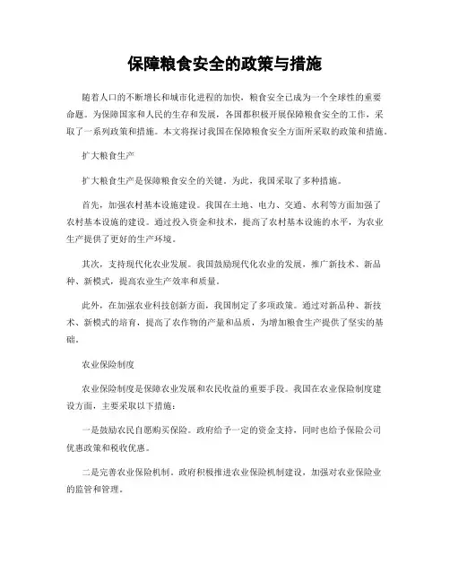 保障粮食安全的政策与措施
