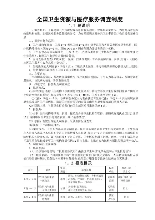 卫生统计年报表及指标解释