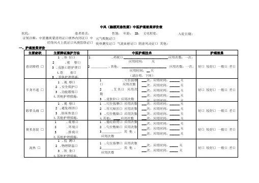 中医护理效果评价表-13个病种