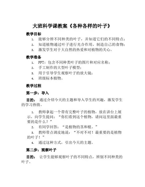 大班科学课教案《各种各样的叶子》