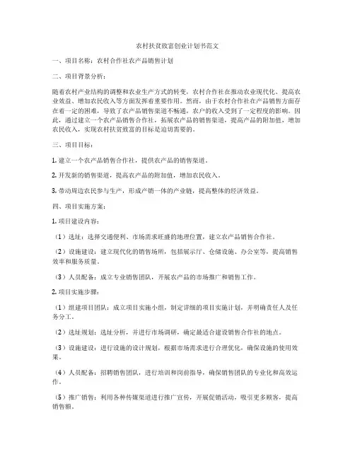 农村扶贫致富创业计划书范文