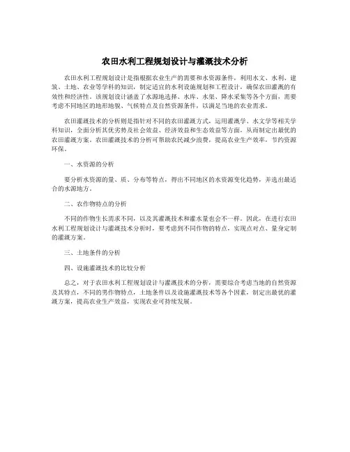 农田水利工程规划设计与灌溉技术分析