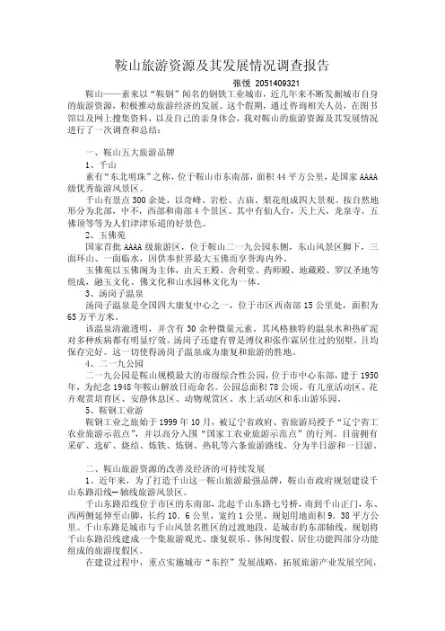城市实践报告——鞍山旅游发展调查