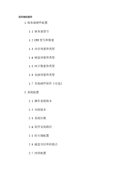 服务器配置表_模板