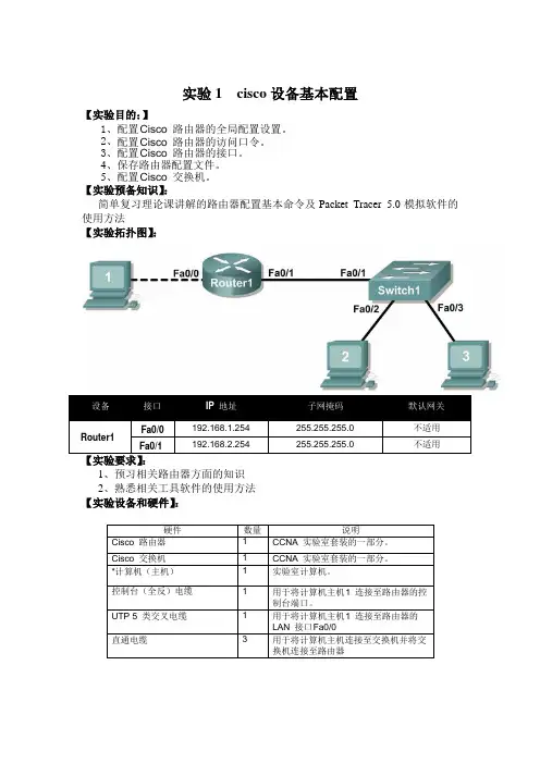 实验1  cisco设备基本配置