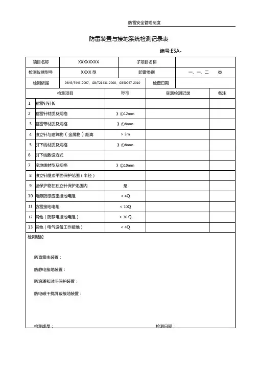 防雷装置与接地系统检测记录表