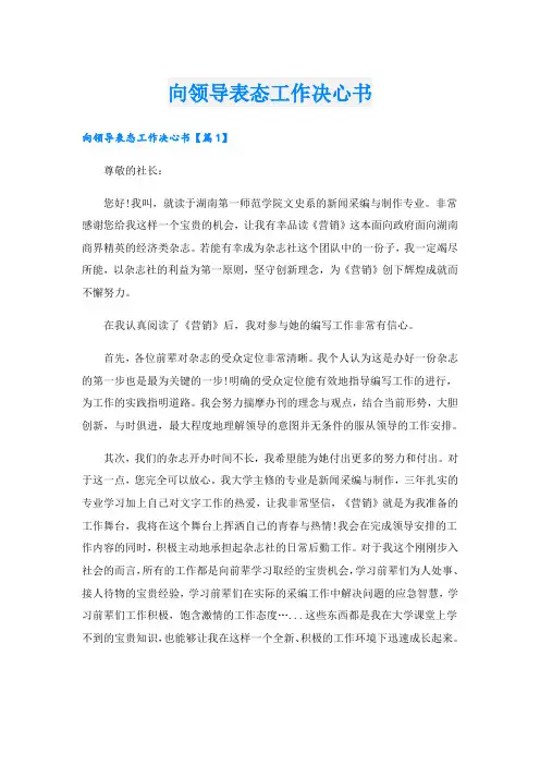 向领导表态工作决心书