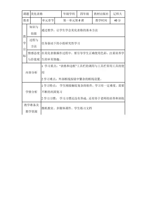 〖2021年整理〗《美化表格》参考优秀教案2