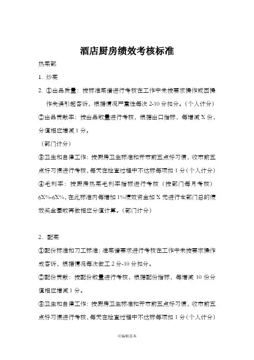酒店厨房绩效考核标准