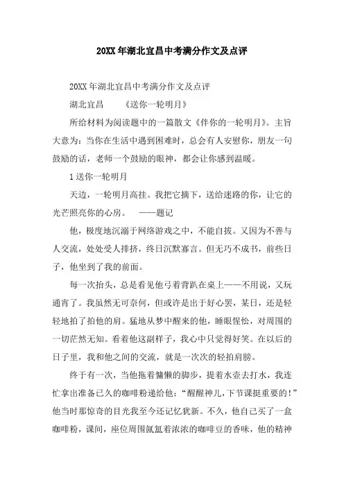 20XX年湖北宜昌中考满分作文及点评