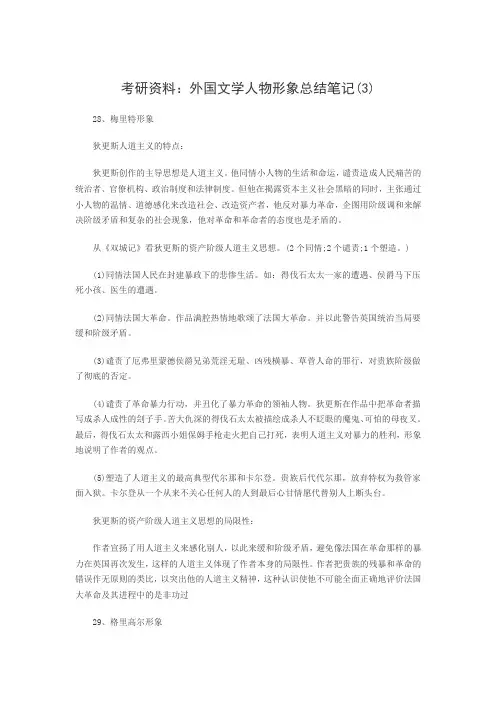 考研精品资料外国文学人物形象总结笔记