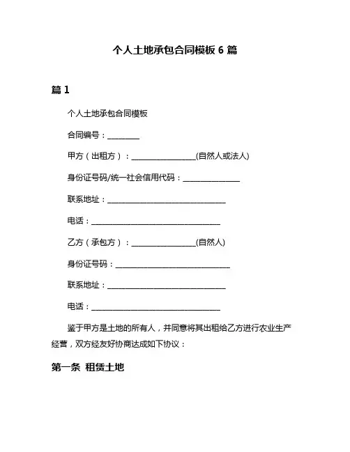 个人土地承包合同模板6篇