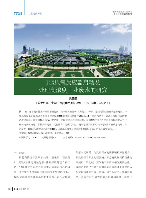 ICX厌氧反应器启动及处理高浓度工业废水的研究