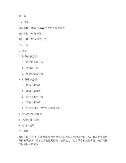 标准的财务分析报告模板(3篇)