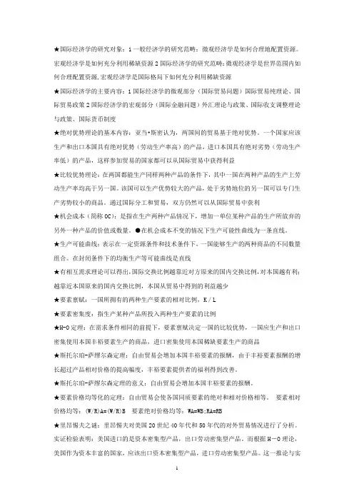 国际经济学重点